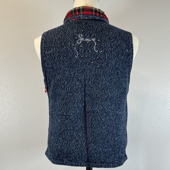 Designers Originals Womens Blue Embroidered Christmas Snowman Sweater Vest Small - Picture 3 of 16